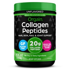 Orgain Grass Fed Pasture Raised Hydrolyzed Collagen Protein Powder, Gluten Free, Soy Free, Non-GMO, Type I and III, 1 Pound