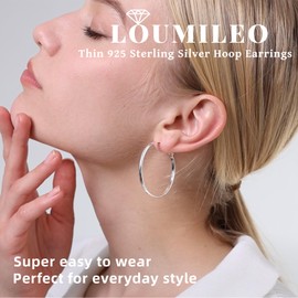 LOUMILEO Sterling Silver Hoop Earrings for Women Hypoallergenic Large Silver Hoop Earrings Lightweight Thin Big Hoops Earring for Women 30MM