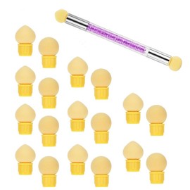 Babyboomer Pinsel Sponge Brush Applikator inkl, 18 Ersatzköpfe Nail Art Runde Schwämme und Schwammpinsel für UV Gel und Falsche Nägel(Violett)