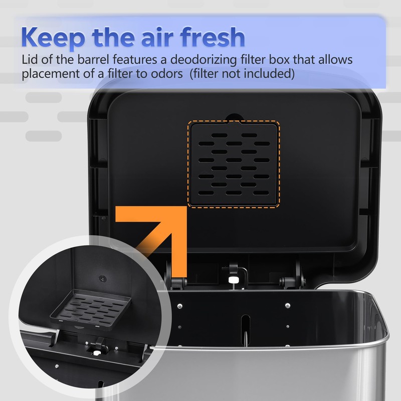 WLIVE 55 Liter Gallon Trash Can with Soft-Close Lid, 14.5