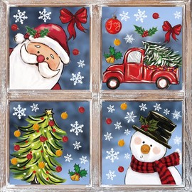 Horaldaily 57 PCS Christmas Window Cling Sticker, Santa Claus Deers Snowman Xmas Tree for Home Party Supplies Shop Window Glass Display Decoration