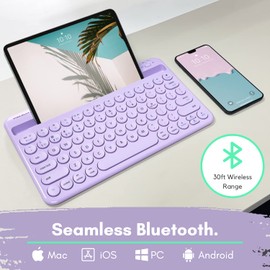 Macally Macally Small Wireless Bluetooth Keyboard for iPad Mini/Air/Pro, iPhone, Tablet, and Phone - 78 Key iPad Keyboard with Built-in Stand - Universal Compatible Multi Device - Purple