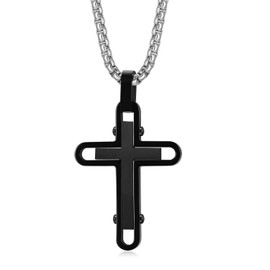 Zillaly Men's Stainless Steel Cross Necklace,Two-Tone Black & Blue Carbon Fiber Pendant - Included Gift Box, not known