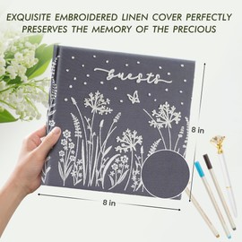 Gatyko Embroidered Wedding Guest Book—The Perfect Polaroid Guest Book for Wedding Receptions, Birthdays, Baby Showers, and Special Events with 3 DIY pens+1 Diamond Pen(Gray)
