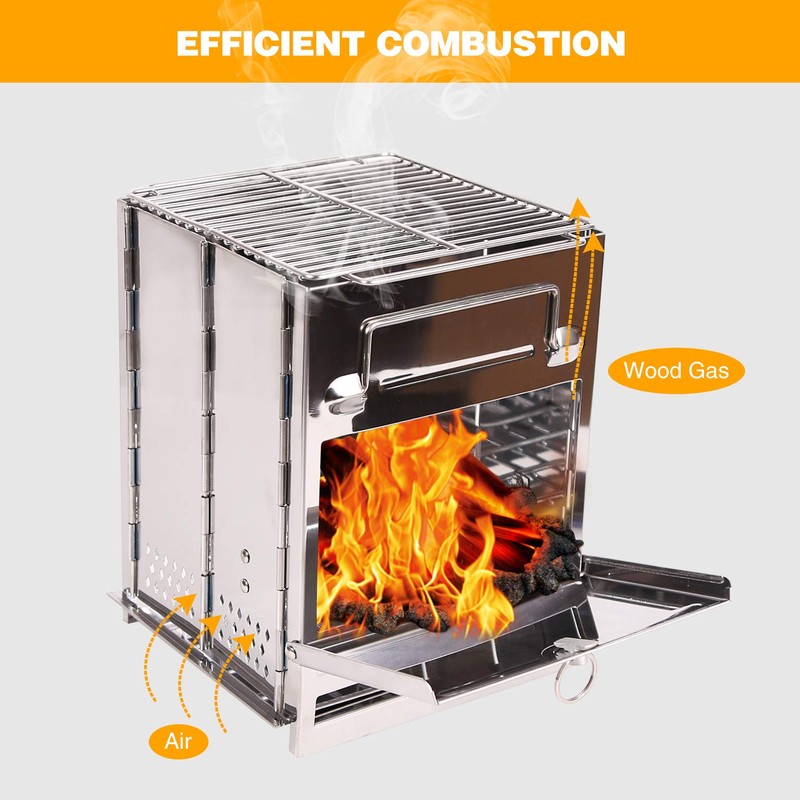 CAMPMAX Large Portable Folding Camping Wood Stove for Outdoor Cooking,