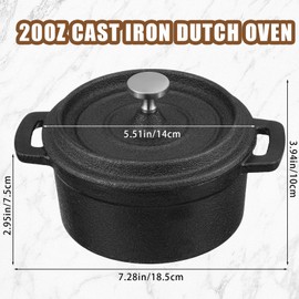 Suttmin 4 Pcs Mini Dutch Oven Small Round Iron Cocotte Black Dutch Oven Pot with Lid and Dual Handles Cast Iron Pot for Stovetop Use Marinate Cook Bake Refrigerate Garlic Roaster BBQ Grill (20 oz)