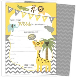 Baby Shower Invitations Jungle Safari Animal Theme Set of 25 Cards and Envelopes, Fill-in Style, Unisex for Boys or Girls. Printed on Heavy 140lb Card Stock.