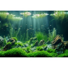 Riivvdise Aquarium Background Under The Sea Grass Leaves with Stone Aquarium Backdrop Vivid and Fresh Green Aquatic Plant Stone Rock with Moss Tropical Fish Tank Background Decor Vinyl 36x24in