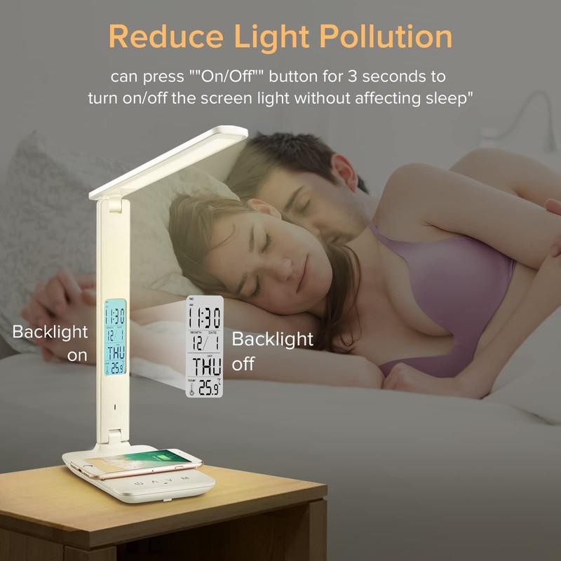 LAOPAO Desk Lamp with Wireless Charger: USB Charging Port, Table