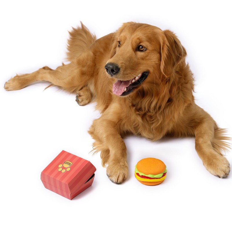 HamBarker Dog Toy - Hamburger Themed Design, Extremely Durable, Squeaky,