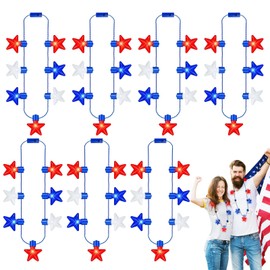 LAIAMER 7PCS 4th of July Accessories Fourth of July Light up Necklaces, Patriotic 7 Bulb Red Blue White Stars Necklace, Glow Necklace for Independence Day Memorial Day Parades Party Favors