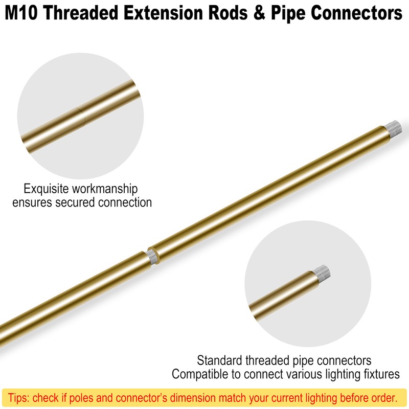 M10 Threaded Extension Poles Lighting Fixture Downrods Stems & 180