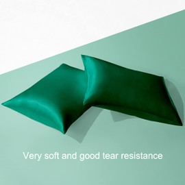 BEDSUM 2 Pack King Silk Satin Pillowcases for Hair and Skin, Silky Soft and Luxurious Bedding Pillow Cases with Envelope Closure, 20x36 Inches, Dark Green