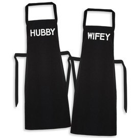 HUBBY & WIFEY - Matching Printed Aprons Couples Gift Set - One Size
