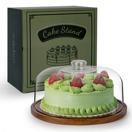 ANBOXIT Cake Stand with Dome Lid, Acacia Wood Cake Plate with Cover, Wooden Cake Display Stand with Acrylic Dome - Flat