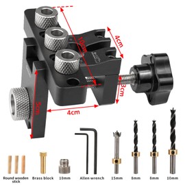 FIVAVA Wooden Dowel Drilling Template 8/10/15 mm Drilling Template Furniture Construction 3-in-1 Doweling Jig Kit with Positioning Clip Adjustable Drill Guide Locator Carpenter Tools