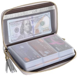 Easyoulife Credit Card Holder Wallet Womens Zipper Leather Case Purse RFID Blocking (Silver)