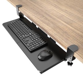 Ergonomic Keyboard Tray Under Desk Pull Out with Adjustable C-Clamp Mount, Slide-Out Computer Keyboard and Mouse Platform Drawer for Office and Home Typing (Black)