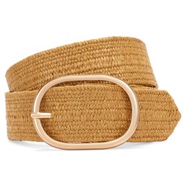 XZQTIVE Straw Woven Belt for Women Stretch Elastic Braided Waist Belt Fashion Boho Dress Belt Raffia Belt, Brown, Fit waist size below 45 inch