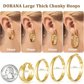 DORANA 7mm Thcik Gold Hoop Earrings for Women Large Gold Hoop Earrings 14K Gold Chunky Hoops Sterling Silver Hoop Earrings Lightweight Small Chunky Hoop Earrings