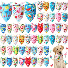 Preboun 50 Pcs Summer Bandanas Dogs Bulk Hawaiian Dog Bandanas Fruit Kerchief Set for Summer Puppy Small Medium Large Pets Costume Accessories (31. 5 x 21. 7 x 21. 7 Inch)