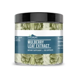 Earthborn Elements White Mulberry Leaf Extract 200 Capsules, Pure & Undiluted, No Additives