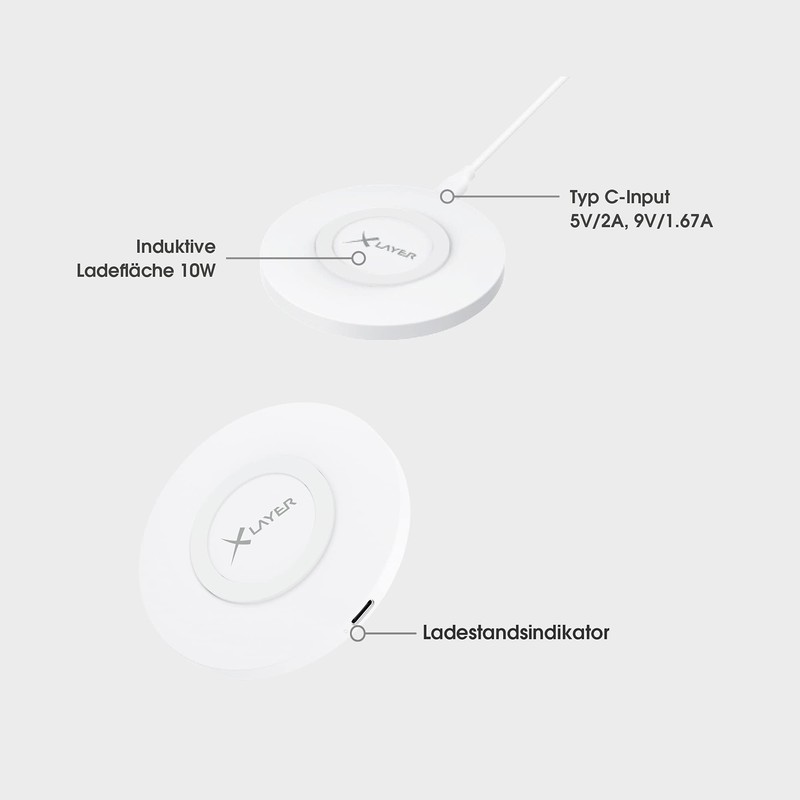XLayer Ladegerät Wireless Charging Pad Basic 10W Qi-zertifiziert White