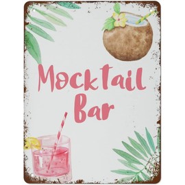 Summer Mocktail Bar Sign Print with Editable Mocktail Recipe Card Summer Theme Party Pool Party Retro Nostalgic Metal Tin Sign Mother's Day Signs 8x12 Inch