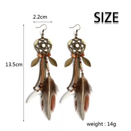 Earrings, Earrings Accessories, Pierced Feather Drop Earrings, Round Neck, Earrings Jewellery, Dangle Earrings, Cutout Rope Blade Pendant, Brown, Long Earrings, Women Jewellery for Women, Feather, No
