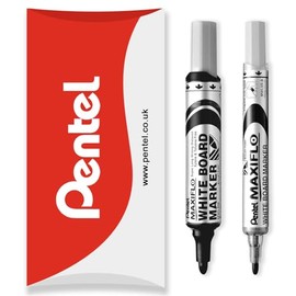 Pentel Maxiflo Whiteboard Marker Pen - Fine & Medium Bullet Tip - Black Ink - Pack of 2 Pens in Pillow Packaging