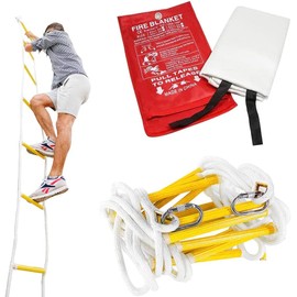 Everest's Toys Emergency Escape Rope Ladder 3 Storey 25ft (8m) + Fireproof Blanket 47 * 70 in for Home/Life Saving Equipment for Family