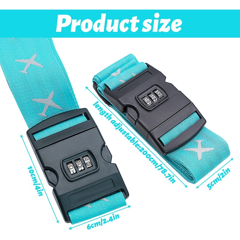2 PCS Luggage Straps with Coded Lock, 200cm Adjustable Travel