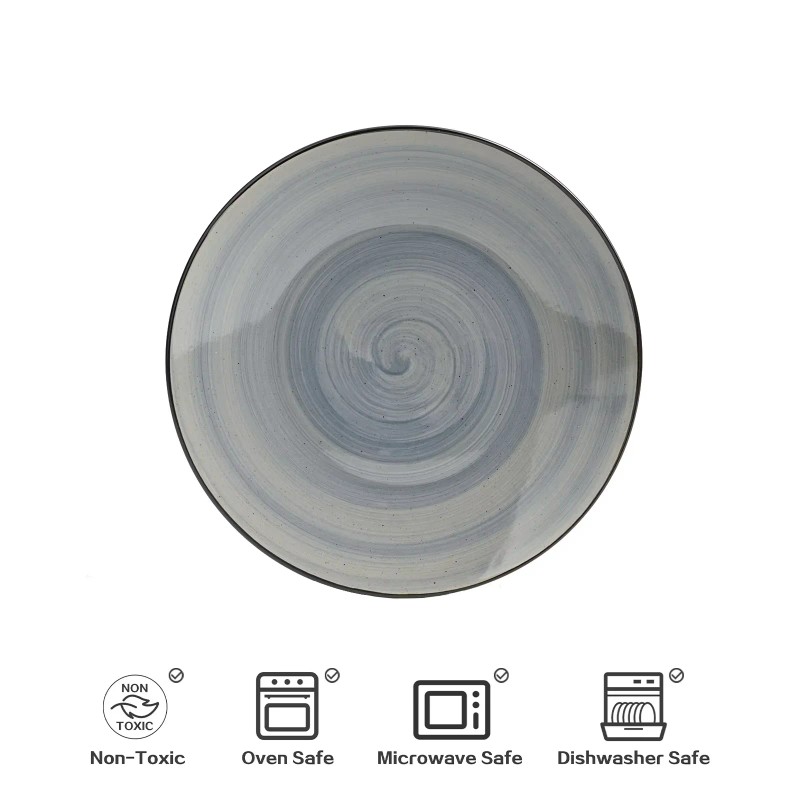 Semtember Promotion Grey Round Western Style Ceramic Plates Unique Design