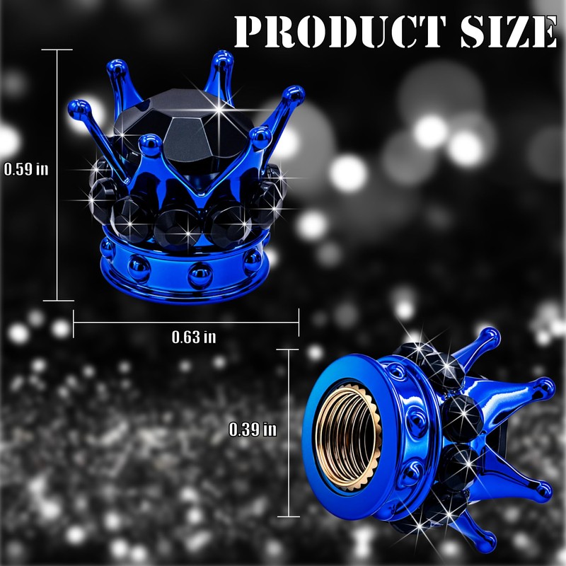 MEAJOO 4PCS Crown Bling Tire Stem Valve Caps, Crystal Diamond