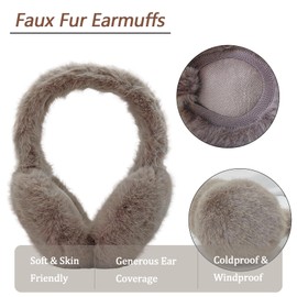 AUSUAYA Fuzzy Earmuffs, Foldable Warm Plush Earmuffs Ear Warmers for Winter Cold Weather Earmuffs W-E-M2, White