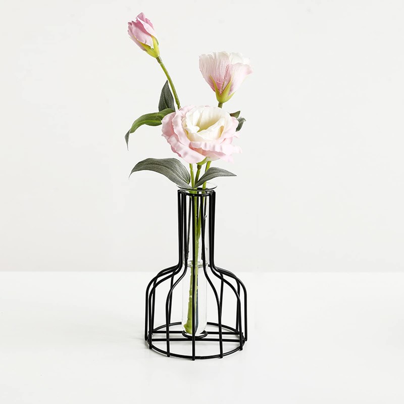 2 Pcs Black Flower Vase with Metal Frame, Clear Glass