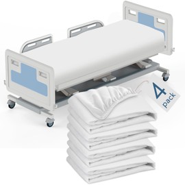4 Pack Hospital Bed Sheets 36" x 80" x 9", Hospital Bed Fitted Sheets for Home & Hospital Care Beds, Soft Hospital Bed Sheets with Elastic All Around, White