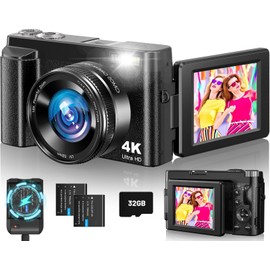 4K Digital Camera for Photography, Autofocus 48MP Vlogging Camera with Flash, 3" 180° Flip Screen, 16X Zoom, 32GB Card and Battery Charger, Point and Shoot YouTube Camera for Teens, Adults, Beginners