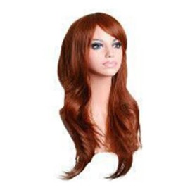 Peluca Larga Rojizo Marrón Rizada Ondulada Con Flequillo