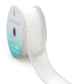 CT CRAFT LLC Pearl White Metallic Wired Ribbon 1.5 inch x 10 Yards for Christmas Home Decor Tree Topper Bow Gift Wrapping DIY Crafts Wreath Garland Wedding