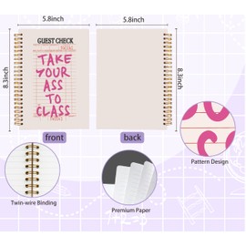 Welshower Funny Pink Guest Check Spiral Notebook Journal, Preppy Trendy Pink Journal for Women, Back to School Supplies Gifts, Girly Cute Notebook for Women, 5.5x8.3 Inch