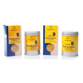 Sonnentor Turmeric Latte Set - 2 Varieties: Ginger and Vanilla Each in a Tin and as Refill (4 x 60 g) (Organic, Vegan) Golden Milk - Ayurvedic Golden Milk Set