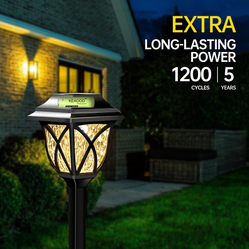 KEAOOD Ni-MH Rechargeable AA Solar Batteries 1.2v Pre-Charged 1000mAh Double