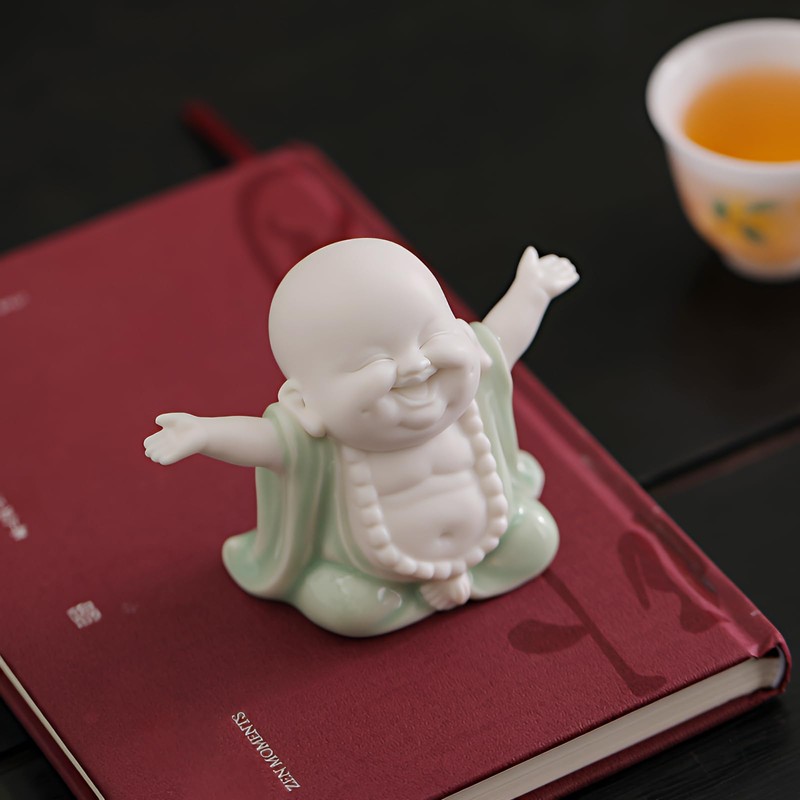 Houlu 3.15 Inch Small Green Laughing Buddha Statue for Home