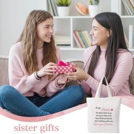 Sister Gifts from Sister,Best Mothers Day Graduation Anniversary Wedding Bestie Birthday Travel Practical Positive Holiday Practical Creative Christmas Valentines Gifts for Sister,Canvas Tote Bag