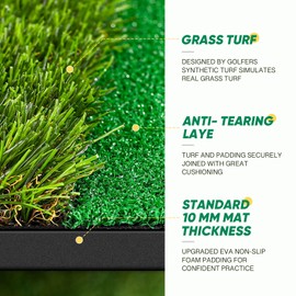 OYN Golf Hitting Mat, 5x4ft Artificial Golf Dual- Turf Practice Mat for Outdoor & Indoor Training, Thicken Golf Hitting Training Matt with 9 Golf Balls 9 Golf Tee for Backyard
