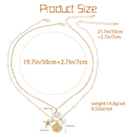 ValueBargain Sea Shell Necklaces for Women, Gold Seashell Layered Charm Necklace for Women, Multi Layer Coastal Pendant Ocean Theme Necklace Surfer Gifts Boho Summer Accessories