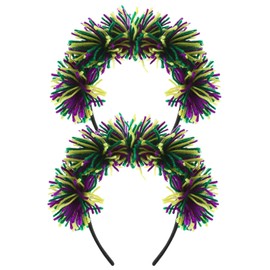 BAOPLAYKIDS 2 Pcs Mardi Gras Headband Pom Pom Headband Fluffy Yarn Carnival Costume Party Hair Hoop Accessories for Women Men Purple Green Yellow