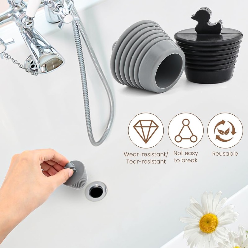 Bathtub Stopper, 2Pcs Silicone Tub Drain Plug with Cute Duck