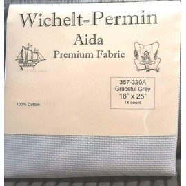 Wichelt Permin Premium Aida Cross Stitch Fabric 14 Count Graceful Grey 18" x 25"